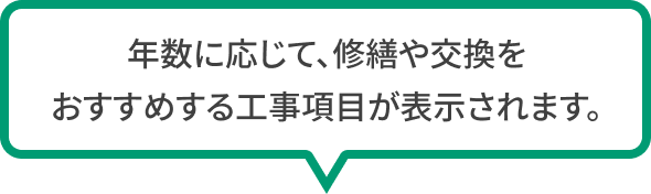 年数に応じて、修繕や交換をおすすめする工事項目が表示されます。